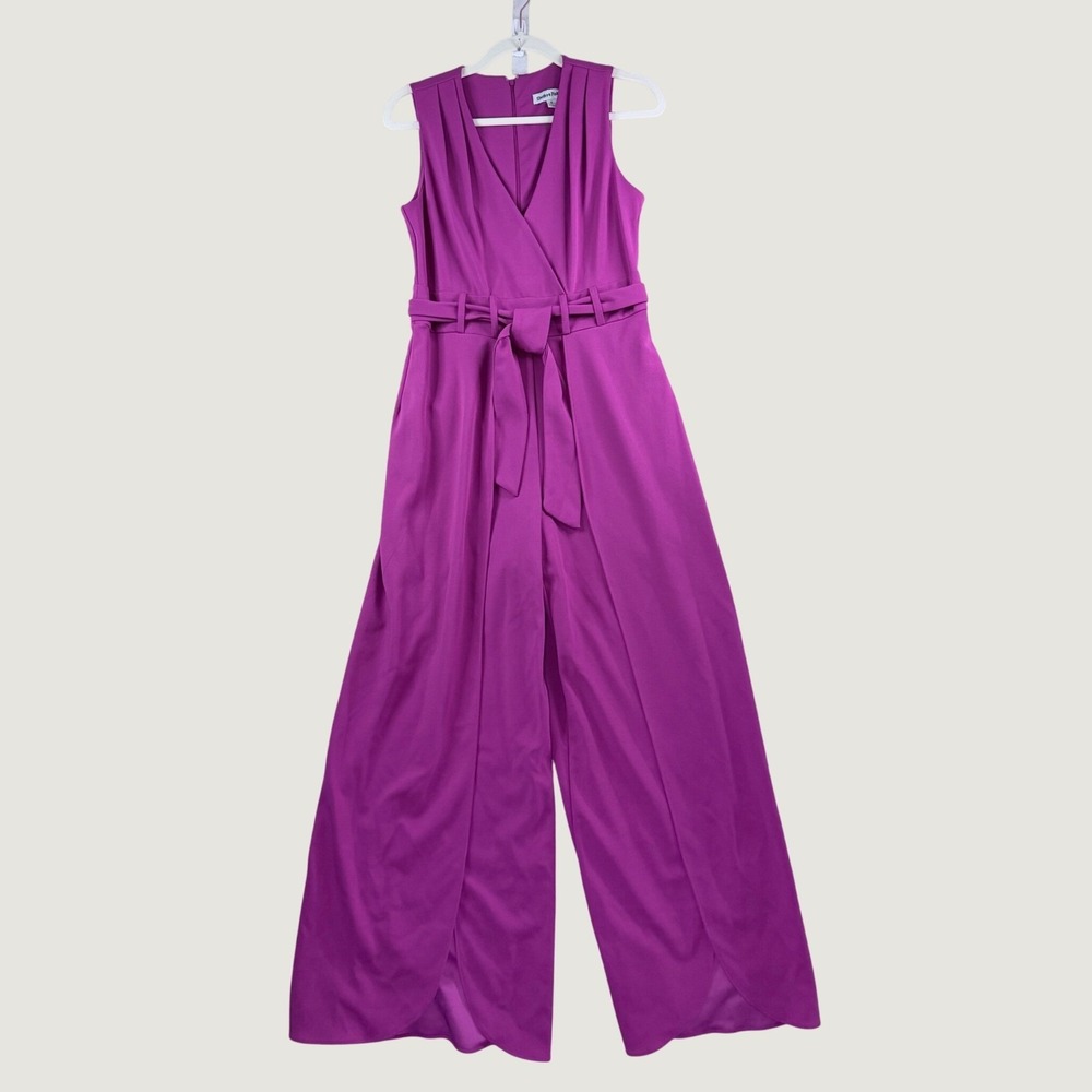 Womens 6 Shelby & Palmer Jumpsuit Pink Wide Leg Split Overaly V-Neck Wedding